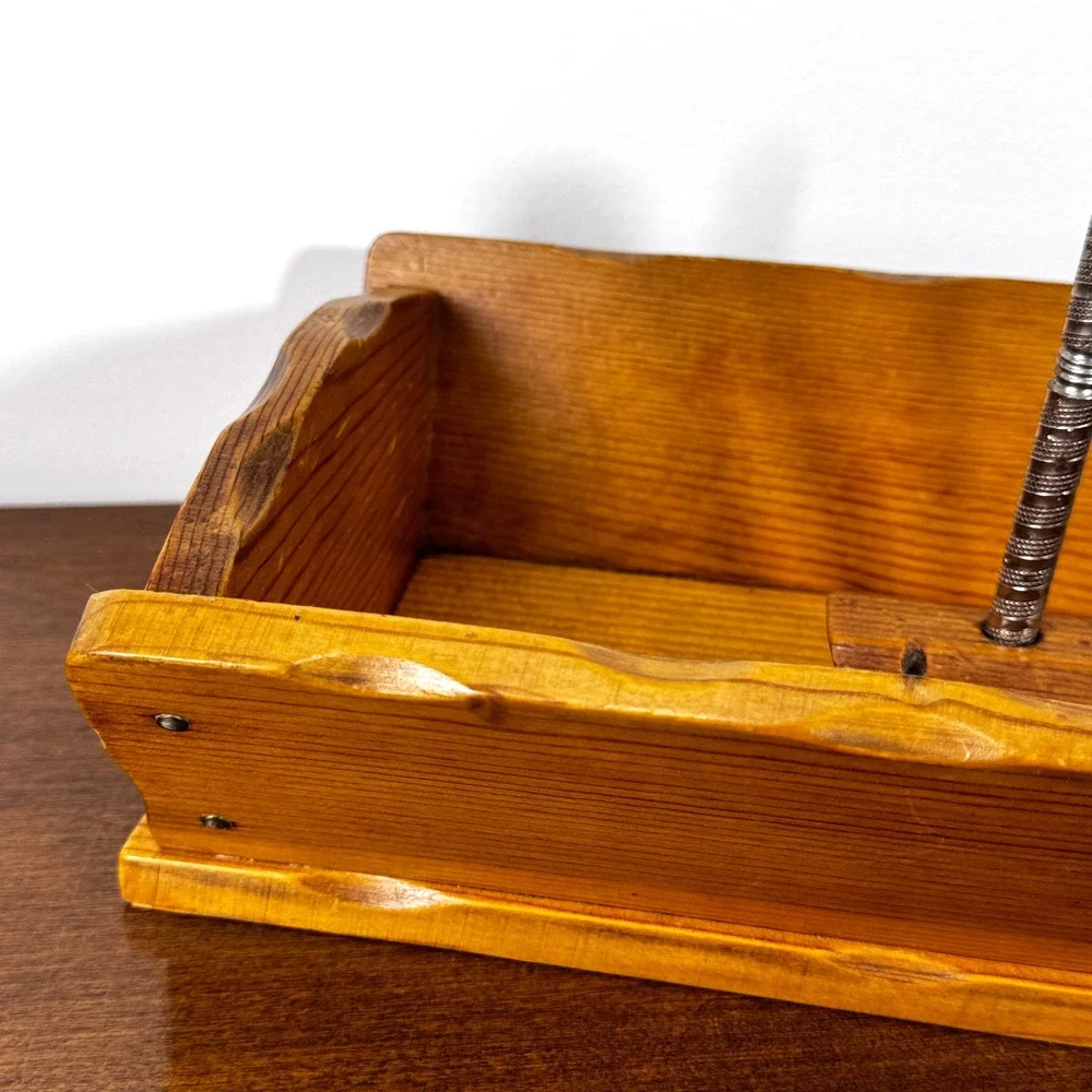 Vintage Handcrafted Wood Nut Cracker Bowl w/ 1 Crackers & 1 Pick Tray Box 7x13